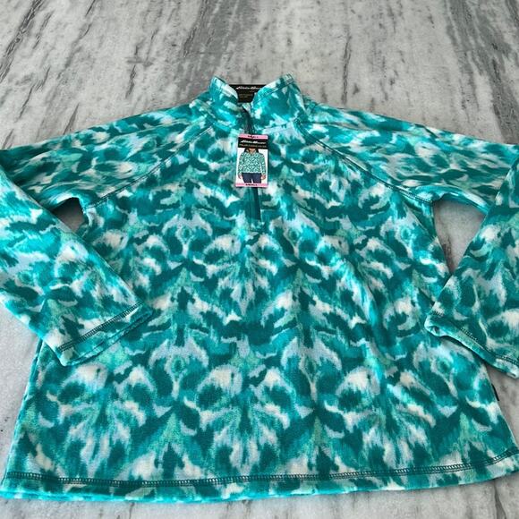 Eddie Bauer Turquoise Leaf Ikat Print Lightweight Fleece 1/4 Zip Pullover Size S - Picture 4 of 11